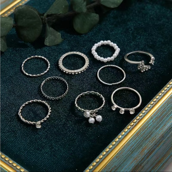 4/$12 9pc Silver Butterfly Pearl Stackable Rings - Picture 4 of 9